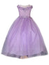 Big Girls Lilac Illusion Neckline Floral Applique Glitter Tulle Dress 8-16 - SophiasStyle.com